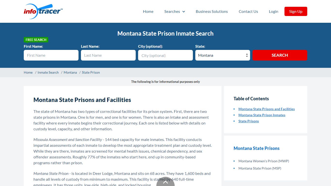 Montana State Prisons Inmate Records Search - InfoTracer